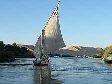 Image of Egyptian felucca boat, sailing down the River Nile