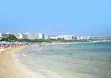 Photograph of hotels lining Ayia Napa's beachfront