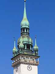 Close-up picture showing the tower on the Old Town Hall