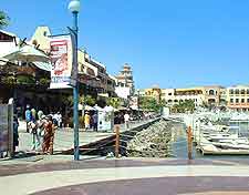 Photo of shops alongside the marina waterfront