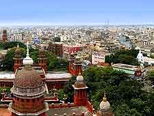 Bird's eye cityscape picture, showing the red High Court building