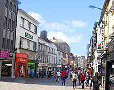 Central view of shops and shoppers