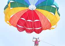 Image of paragliding high above the coastline