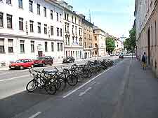 View of central road and bicycle park