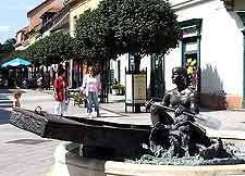 View of shops and cafes in the city centre