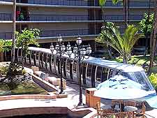 Photo of modern Hawaii Big Island resort monorail train