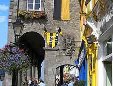 Central view of shops and eateries