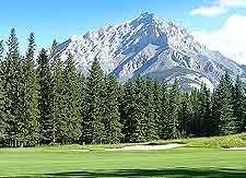 Photo of scenic golf course, with mountainous backdrop