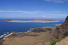 View from Lanzarote's El Mirador de Guinate of the coast and small island