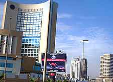 Picture showing modern hotels and high-rise buildings in the Central Business District of Tripoli