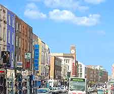 Photo of shops and eateries lining O'Connell Street