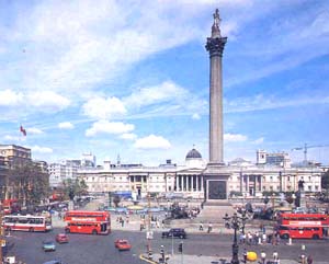 View of roads around Trafalgar Square and Nelson's Column