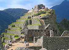 Close-up photo showing Machu Picchu site and stonework