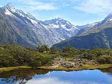 Scenic view of the lakeside mountains at Milford Sound