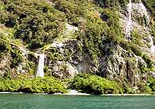 Photograph of waterfalls at Milford Sound