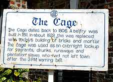 Image of the signpost explaining the history of the Sam Sharpe Square 'Cage', a local landmark