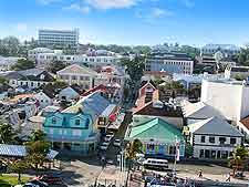 Aerial view of Nassau restaurants and shops