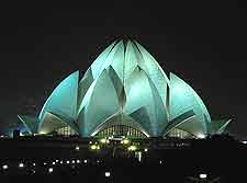 Night view of the Lotus Temple, New Delhi