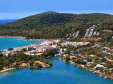 Aerial view of the waterfront and the Sheraton Noosa Spa Resort