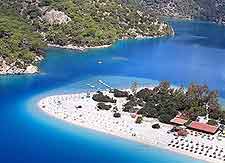 Aerial view of the Oludeniz beachfront and coast