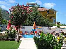 Photograph showing the Forever Hotel and its swimming pool