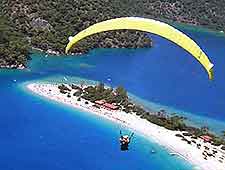 Picture of paragliding, high above the beach