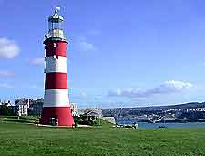 Picture of the red and white Smeaton's Tower lighthouse