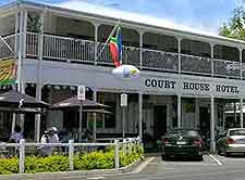 Close-up image of the Court House Hotel, showing its period architecture