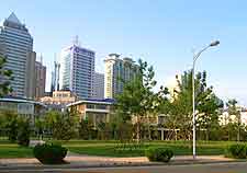 Photo of central skyscrapers and gardens