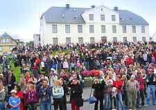 Crowds gathering for a festival in Reykjavik's city centre