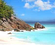 Coastal view of beach on the Seychelles island of Fregate