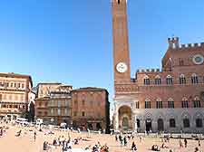 View of the stores and cafes dotted around the Piazza del Campo