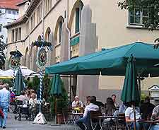 Photograph showing diners next to the Markthalle