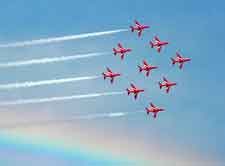 Distant picture of the Red Arrows at the summer Airshow