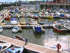 Image of moored boats at the marina