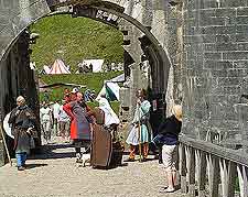 Close-up image of the entrance and costumed guides