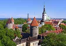 Aerial picture of Tallinn, showing the city's many towers