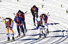 Photo of skiers at the Salmentaka (Sappee Ski Centre)