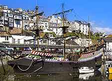Close-up view of Brixham's famous Golden Hind Museum Ship