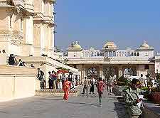 Central view of tourists and locals