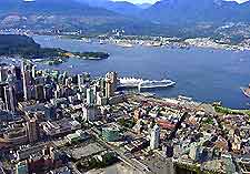 Aerial photo of the Vancouver cityscape and harbour