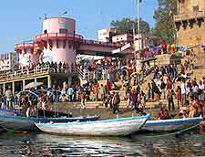 Photo of boats moored on the River Ganges (Ganga)