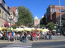 Central summer photo, showing outdoor restaurant tables