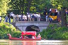 Picture showing summer gondolas on Lazienki Lake