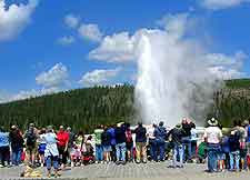Picture showing crowds at the famous Old Faithful