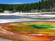 View of hot springs and mineral pools in Yellowstone National Park