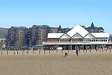 Picture of the SeaQuarium as viewed from the beach