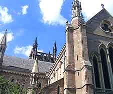 Close-up photo of Worcester Cathedral's exterior architecture